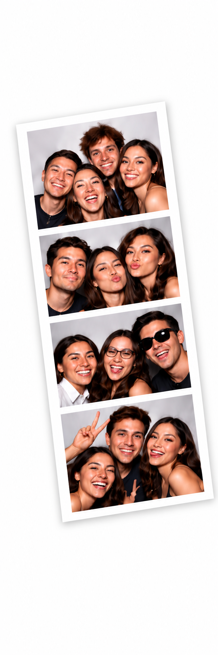 Illustrative photo strip of friends sharing four playful poses